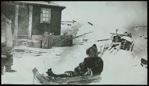 Image of Man in Sledge at Trading Station, Baffin Land
